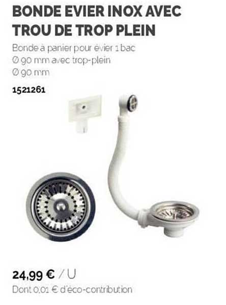 bonde évier inox avec trou de trop plein