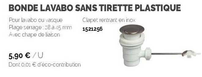 bonde lavabo sans tirette plastique