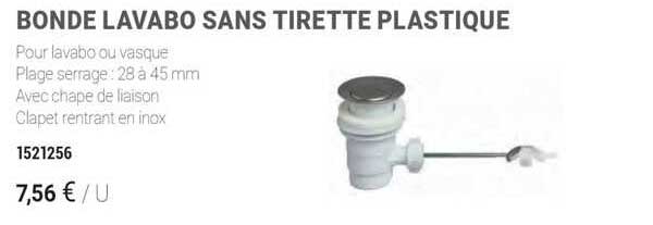 bonde lavabo sans tirette plastique