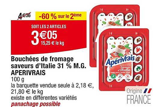bouchées de fromage saveurs d'italie 31% m.g. aperivrais