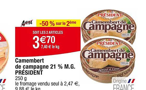 Camembert De Campagne 21% M.g. Président