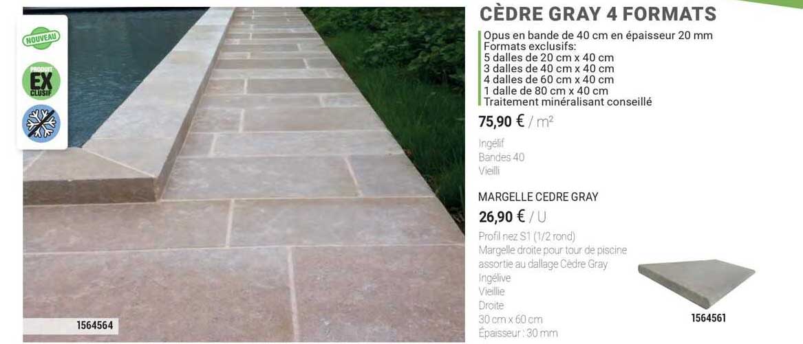 cèdre gray 4 formats ou margelle cedre gray