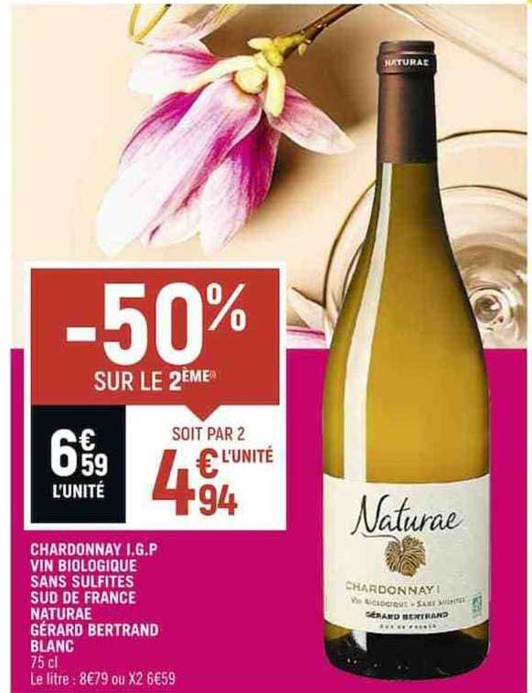 chardonnay i.g.p. vin biologique sans sulfites sud de france naturae gérard bertrand blanc