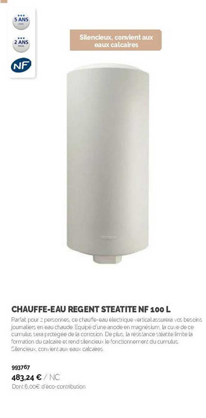 chauffe-eau regent steatite nf 100l