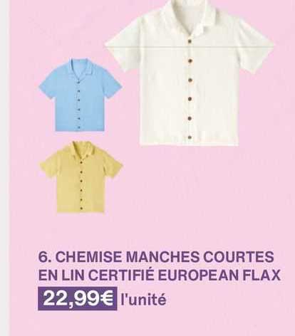 chemise manchces courtes en lin certifié european flax