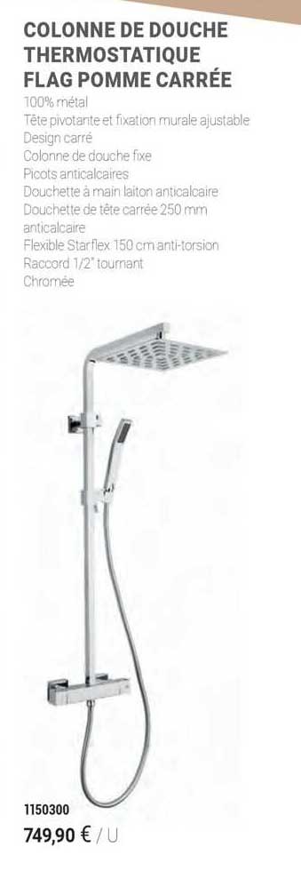 colonne de douche thermostatique flag pomme carrée