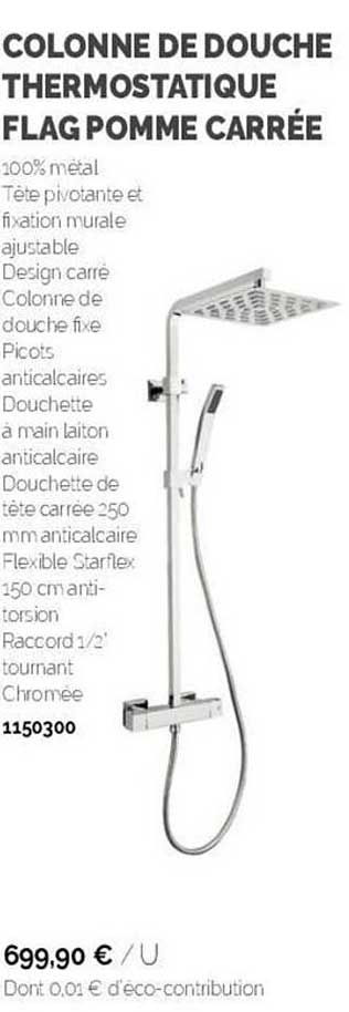 colonne de douche thermostatique flag pomme carrée