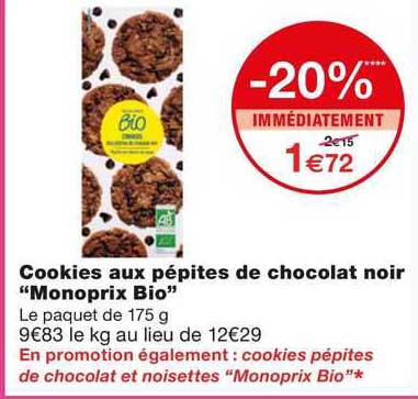 Cookies Aux Pépites De Chocolat Noir "monoprix Bio"