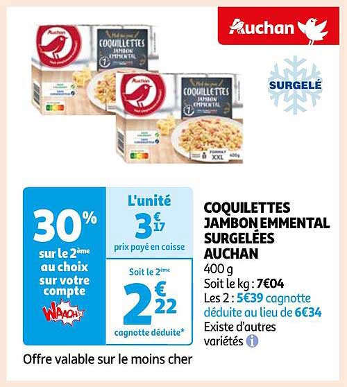 Coquillettes Jambon Emmental Surgelées Auchan