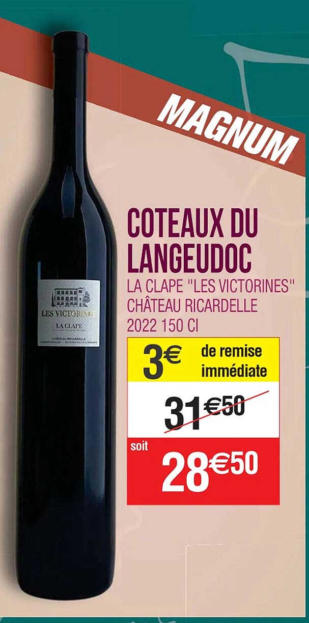 côteaux du langeudoc la clape "les victorines" châteaau ricardelle 2022 150 cl