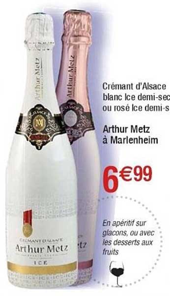 crémant d'alsace blanc ice demi-sec ou rosé ice demi-sec arthur metz à marlenheim