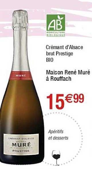 crémant d'alsace brut prestige bio maison rené muré à rouffach