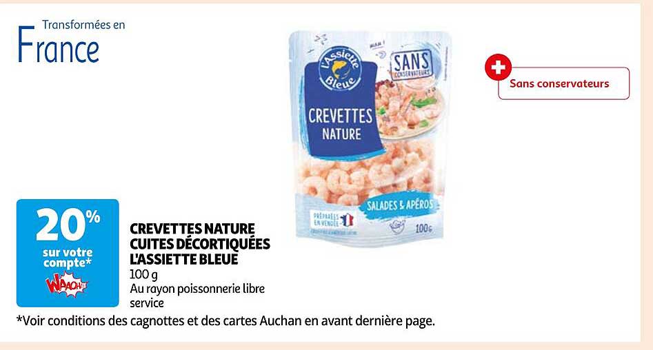 crevettes nature cuites décortiquées l'assiette bleue