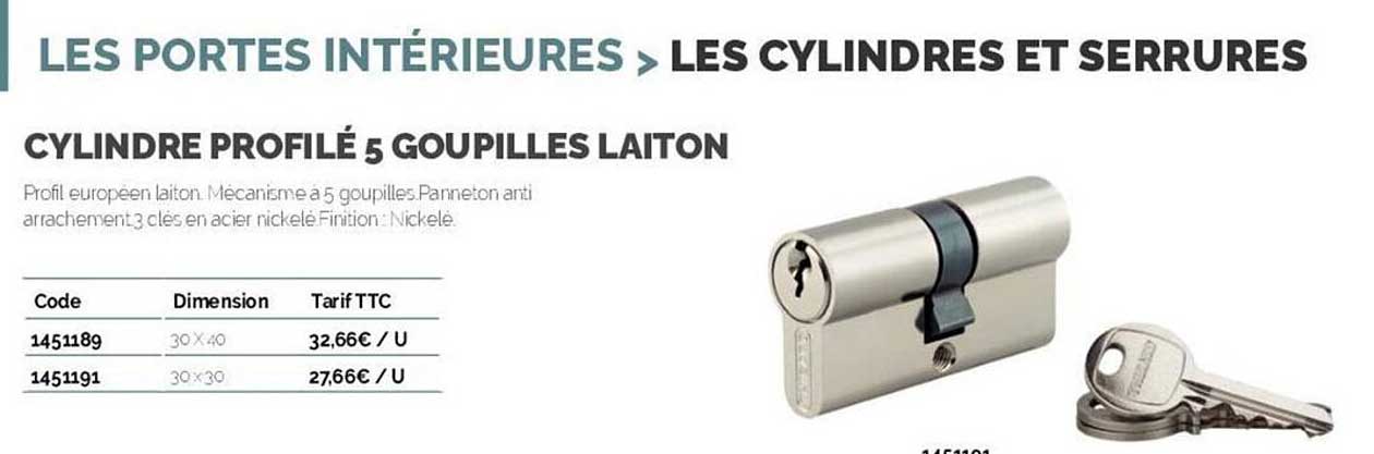 cylindre profilé 5 goupilles laiton