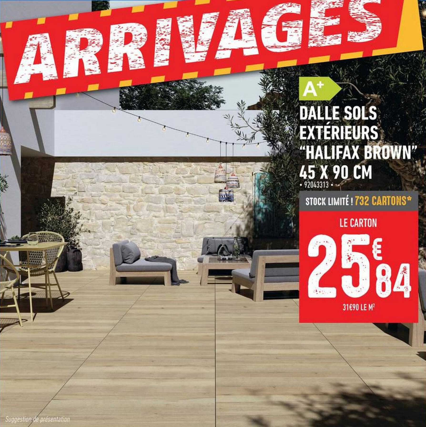 dalle sols extérieurs "halifax brown" 45 x 90 cm