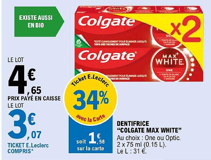 Dentifrice "colgate Max White"