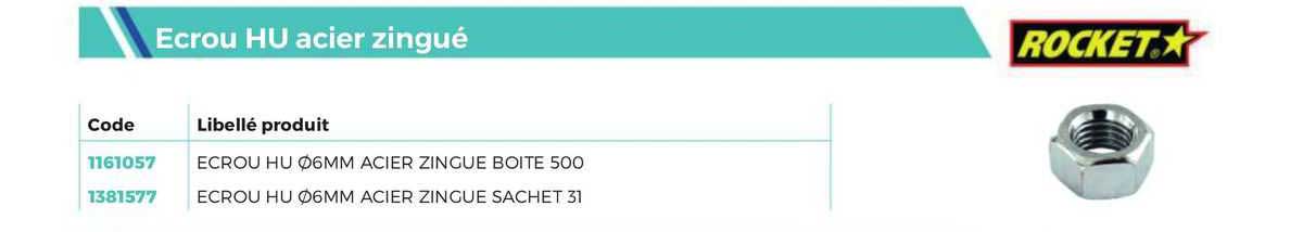 écrou hu acier zingué rocket