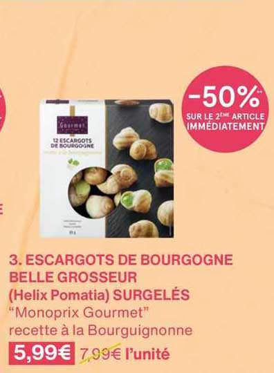 escargots de bourgogne belle grosseur (helix pomatia) surgelés "monoprix gourmet"