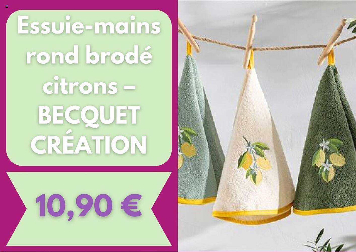 essuie-mains rond brodé citrons - becquet création