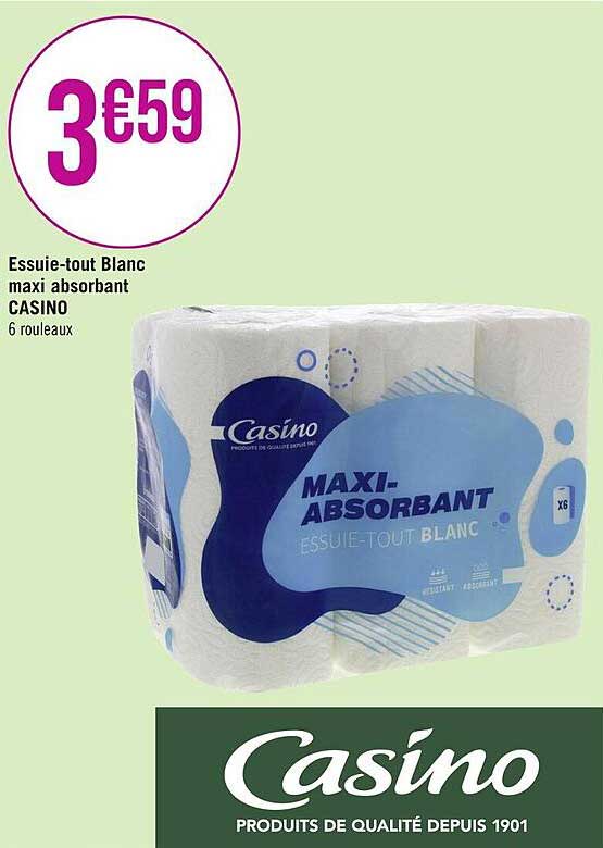 essuie-tout blanc maxi absorbant casino