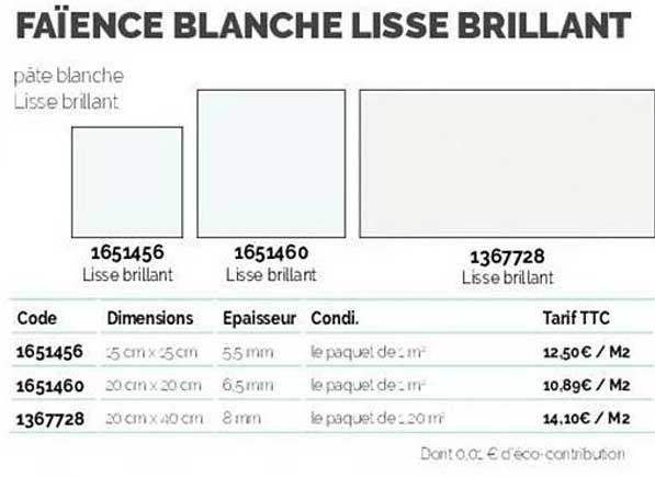 faïence blanche lisse brillant
