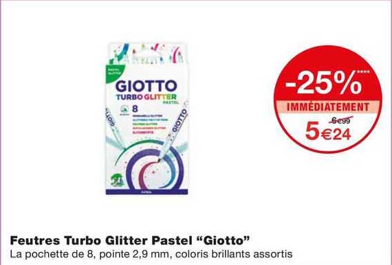 feutres turbo glitter pastel "giotto"