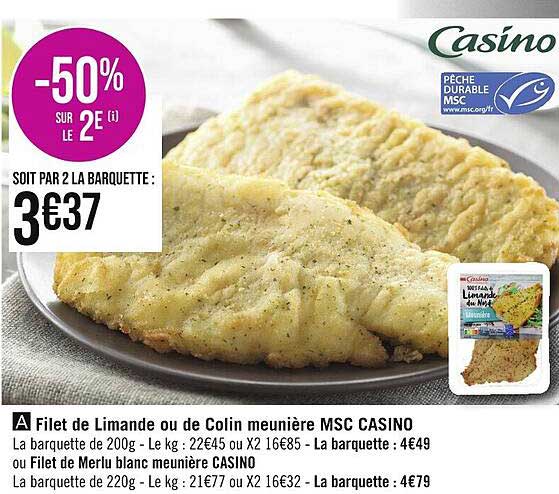 Filet De Limande Ou De Colin Meunière Msc Casino Ou Filet De Merlu Blanc Meunière Casino