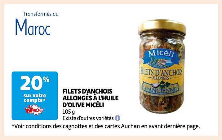 filets d'anchois allongés à l'huile d'olive micéli