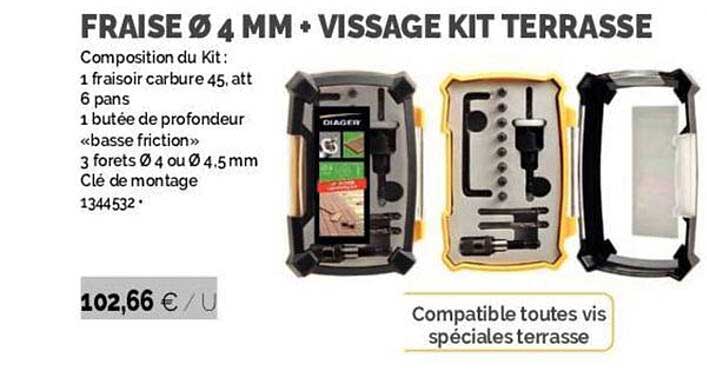 fraise  ⌀ 4 mm + vissage kit terrasse