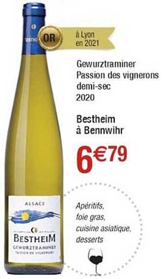Gewurztraminer Passion Des Vignerons Demi-sec 2022 Bestheim à Bennwihr