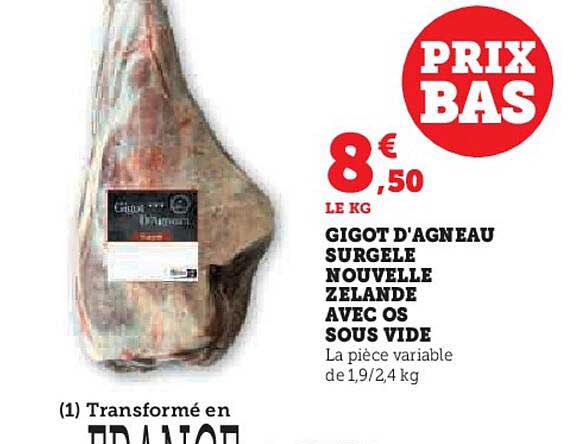 gigot d'agneau surgele nouvelle zelande avec os sous vide