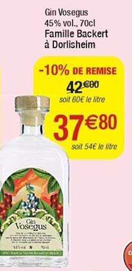 gin vosegus 45% vol. 70cl famille backert à dorlisheim
