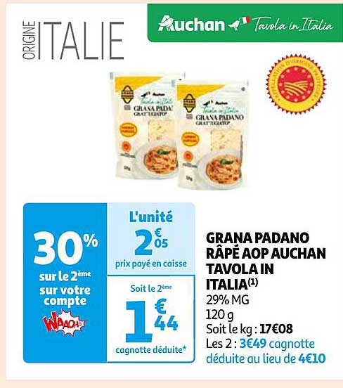 grana padano râpé aop auchan tavola in italia