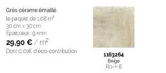 grès cérame émaillé le paquet de 1.08 m²
