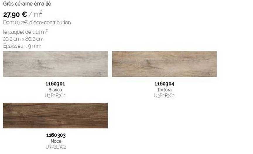 grès cérame émaillé le paquet de 1.14 m²