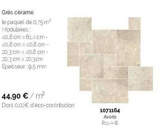 grès cérame le paquet de 0.75 m²