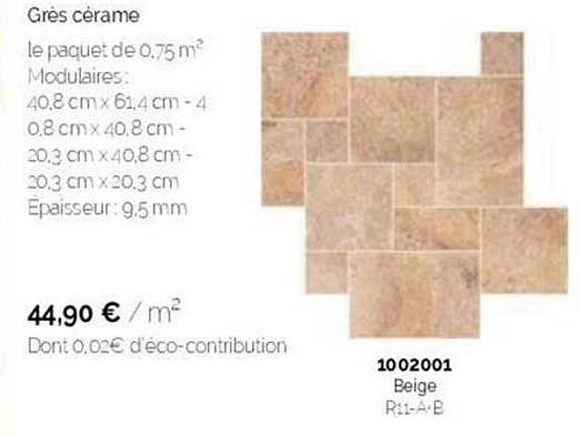 grès cérame le paquet de 0.75 m2