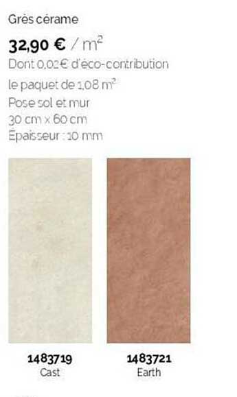 grès cérame le paquet de 1.08 m2
