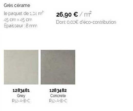 grès cérame le paquet de 1.25 m²