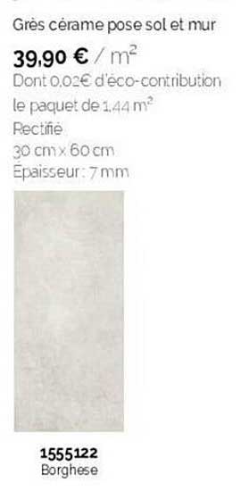 grès cérame pose sol et mur le paquet de 1.44 m²