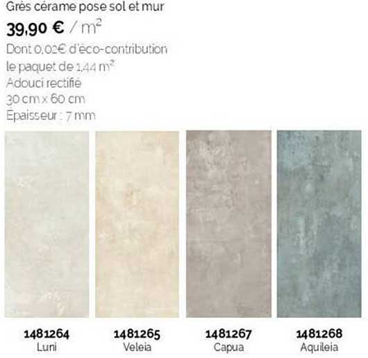 grès cérame pose sol et mur le paquet de 1.44 m²