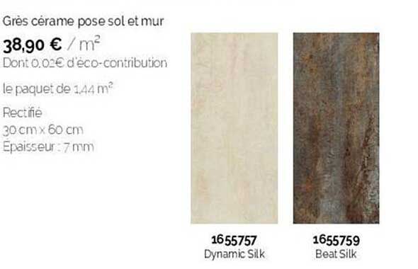 grès cérame pose sol et mur le paquet de 1.44 m²