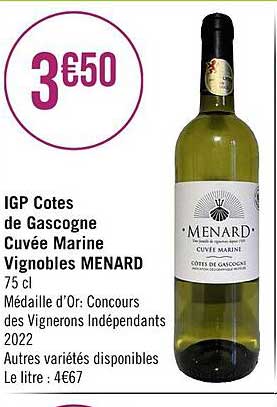 Igp Côtes De Gascogne Cuvée Marine Vignobles Menard