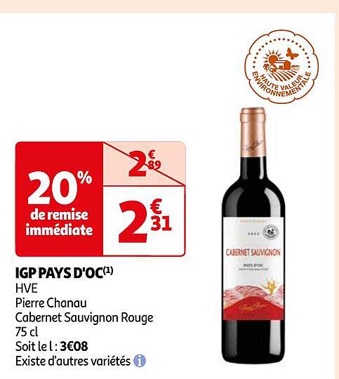 igp pays d'oc hve pierre chanau cabernet sauvignon rouge