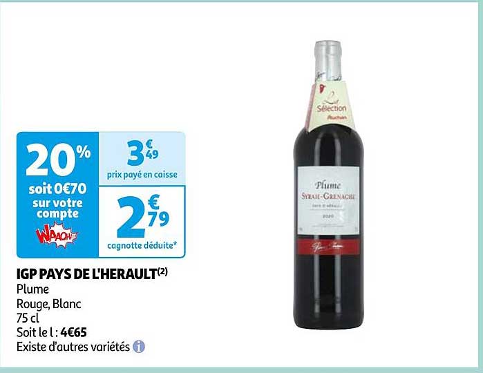 Igp Pays De L'herault Plume Rouge, Blanc