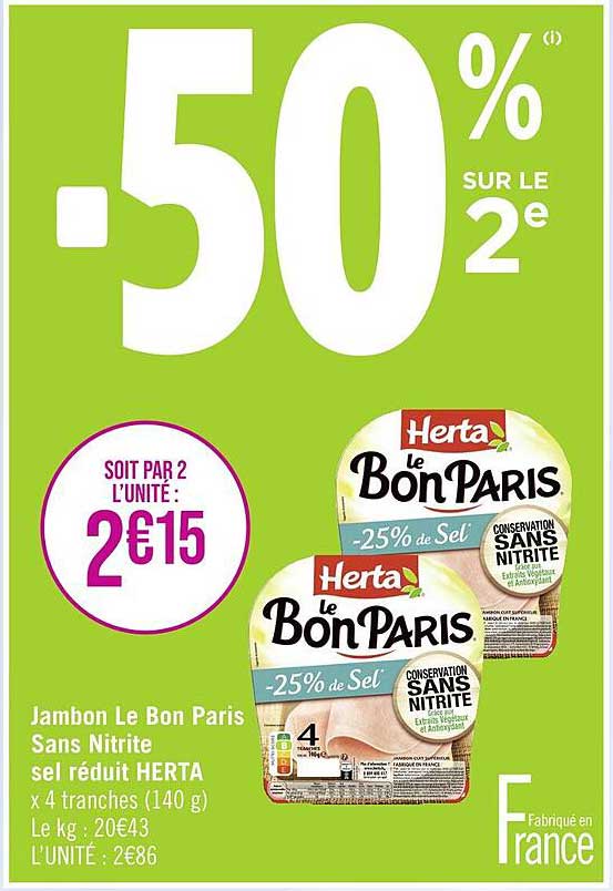 jambon le bon paris sans nitrite sel réduit herta