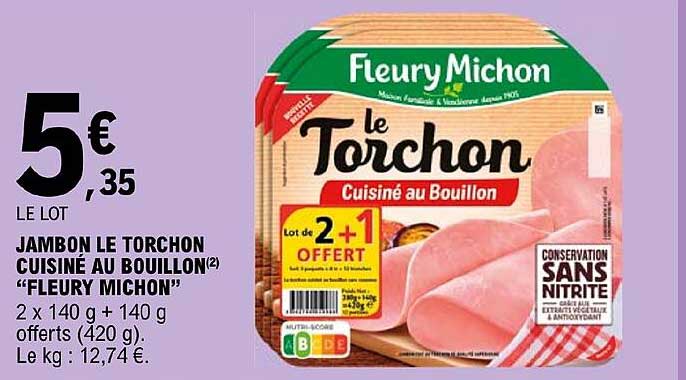 jambon le torchon cuisiné au bouillon "fleury michon"