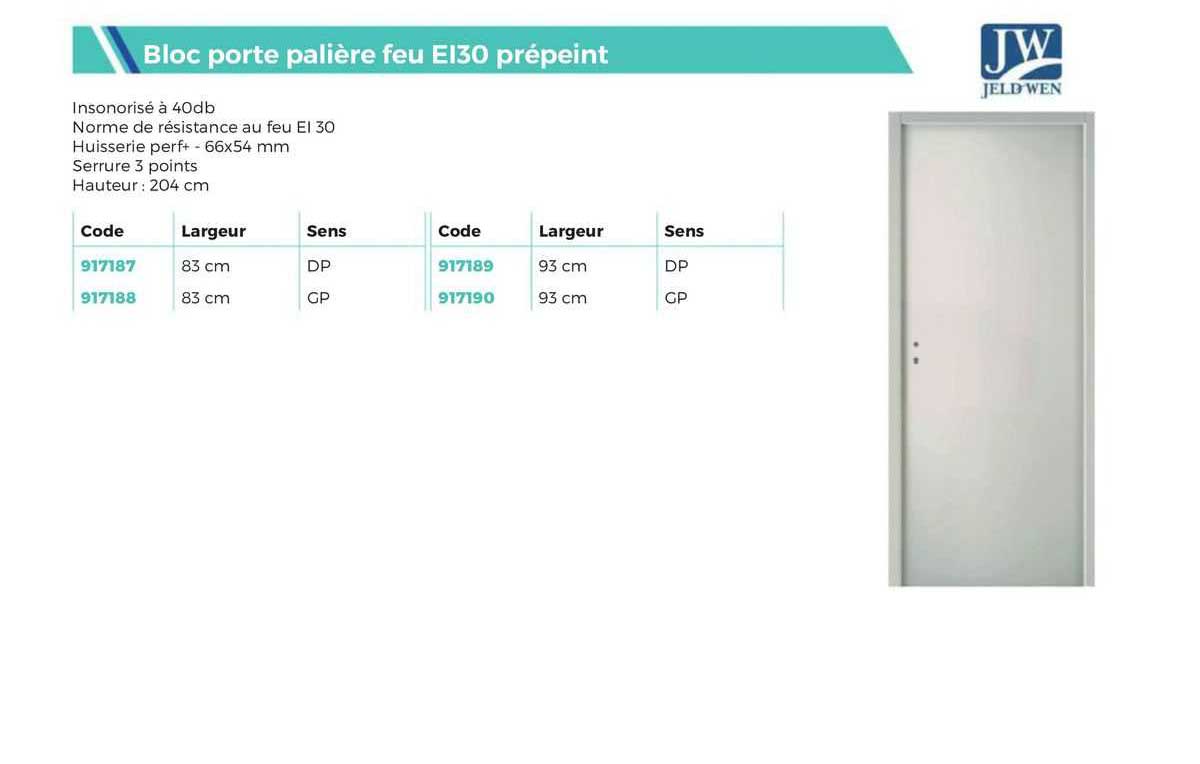 jeld wen bloc porte palière feu ei30 prépeint