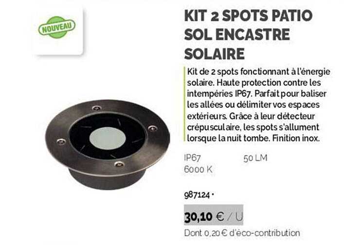 kit 2 spots patio sol encastré solaire