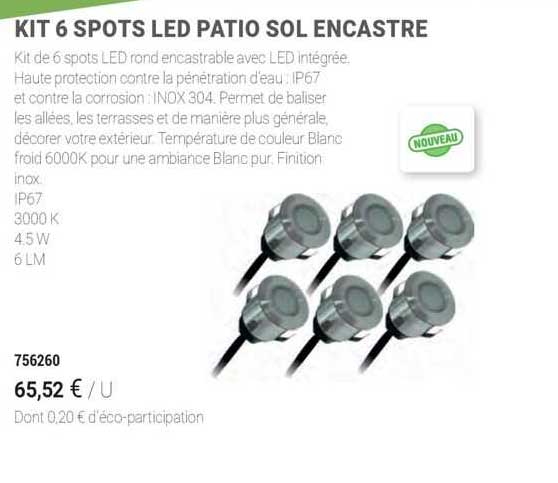Kit 6 Spots Led Patio Sol Encastre